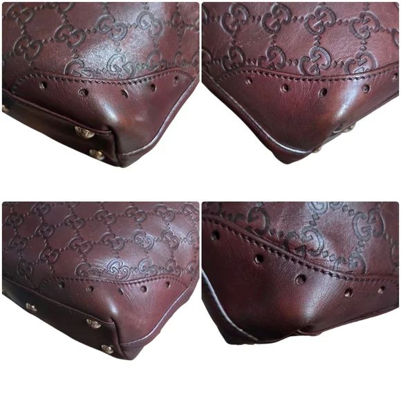 Gucci Guccissima Punch Leather Tote Burgundy Shoulder Bag 145994 - Picture 11 of 17